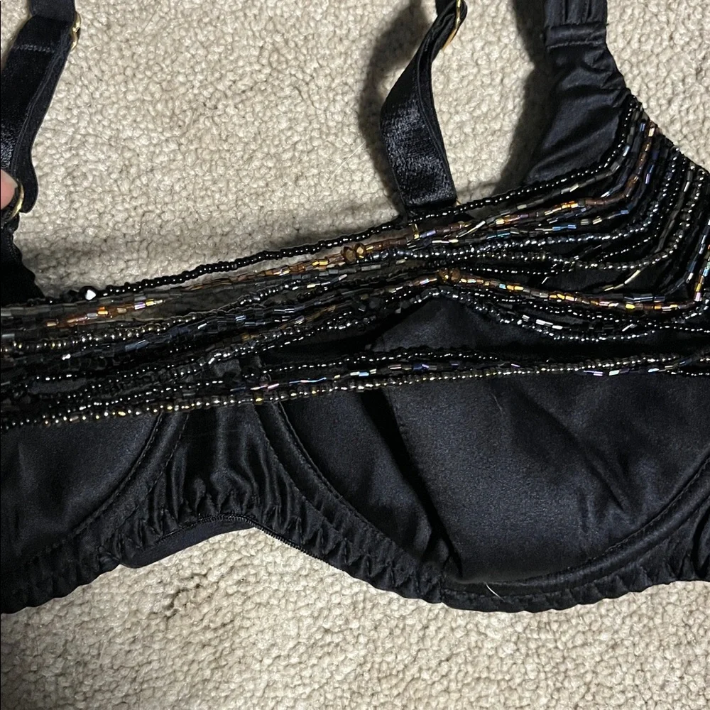 Agent provocateur Lidija Black Beaded bra and brief Set - 34D quarter cup, 3/med